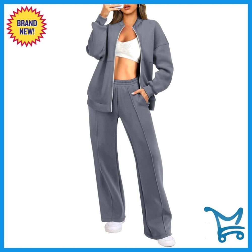 Oversized Zip Up Sweatshirt Jacket Sweatpant Matching Lounge Set Activewear